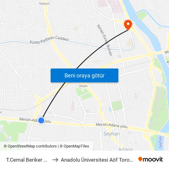 T.Cemal Beriker Blv. 9a to Anadolu Üniversitesi Aöf Toros Bürosu map