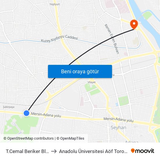 T.Cemal Beriker Blv. 10a to Anadolu Üniversitesi Aöf Toros Bürosu map