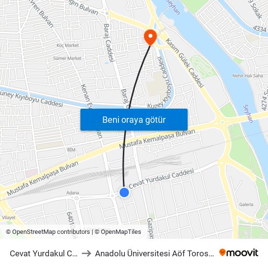 Cevat Yurdakul Cd. 1a to Anadolu Üniversitesi Aöf Toros Bürosu map