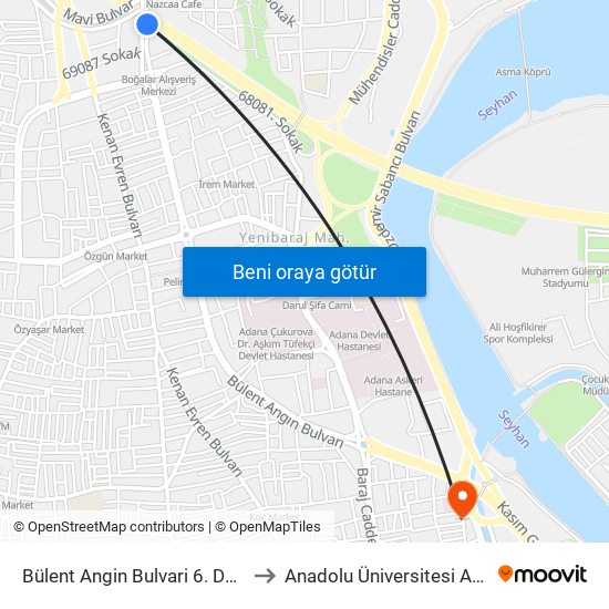 Bülent Angin Bulvari 6. Durak (Duygu Cafe) to Anadolu Üniversitesi Aöf Toros Bürosu map