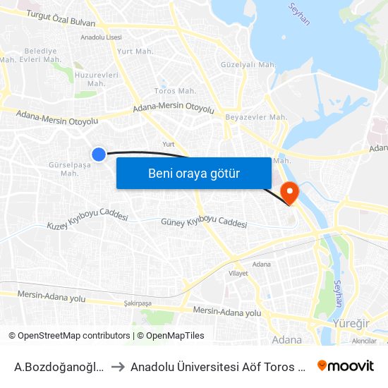 A.Bozdoğanoğlu 5a to Anadolu Üniversitesi Aöf Toros Bürosu map