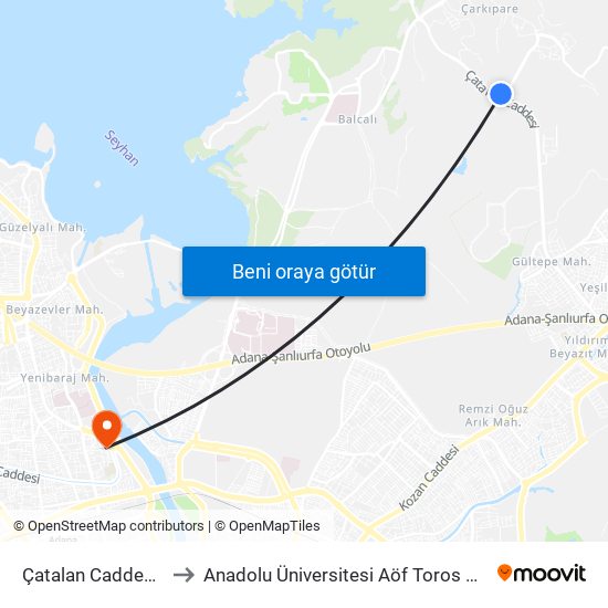 Çatalan Caddesi 6a to Anadolu Üniversitesi Aöf Toros Bürosu map