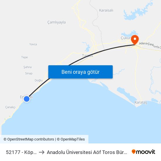 52177 - Köprü to Anadolu Üniversitesi Aöf Toros Bürosu map