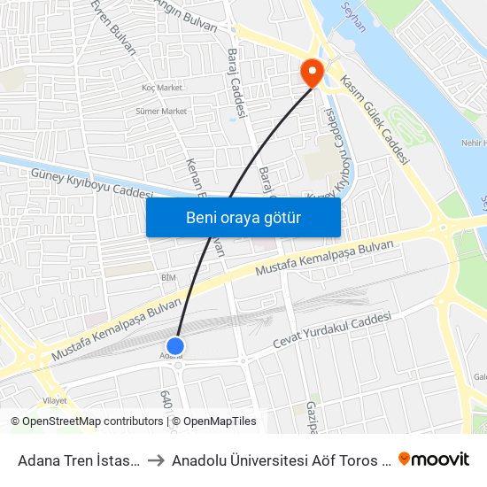 Adana Tren İstasyonu to Anadolu Üniversitesi Aöf Toros Bürosu map