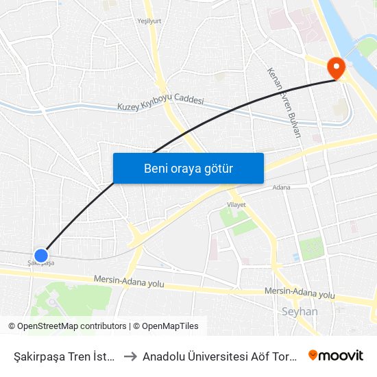 Şakirpaşa Tren İstasyonu to Anadolu Üniversitesi Aöf Toros Bürosu map