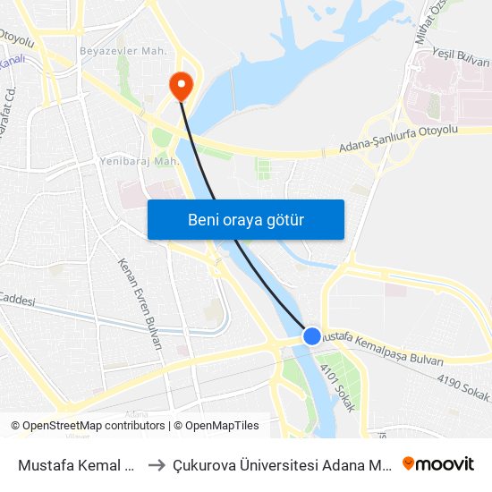 Mustafa Kemal Paşa Blv. 7b to Çukurova Üniversitesi Adana Meslek Yüksek Okulu map