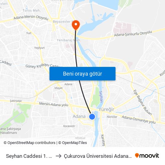 Seyhan Caddesi 1. Durak Taşköprü to Çukurova Üniversitesi Adana Meslek Yüksek Okulu map