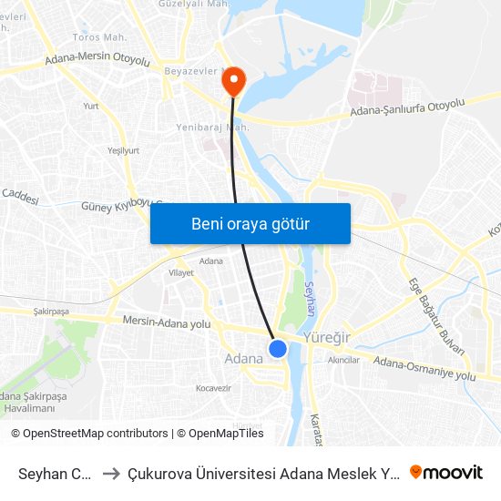 Seyhan Cd. 1b to Çukurova Üniversitesi Adana Meslek Yüksek Okulu map