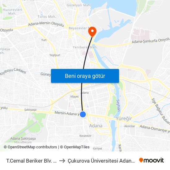 T.Cemal Beriker Blv. 4a/İstiklal Metro to Çukurova Üniversitesi Adana Meslek Yüksek Okulu map