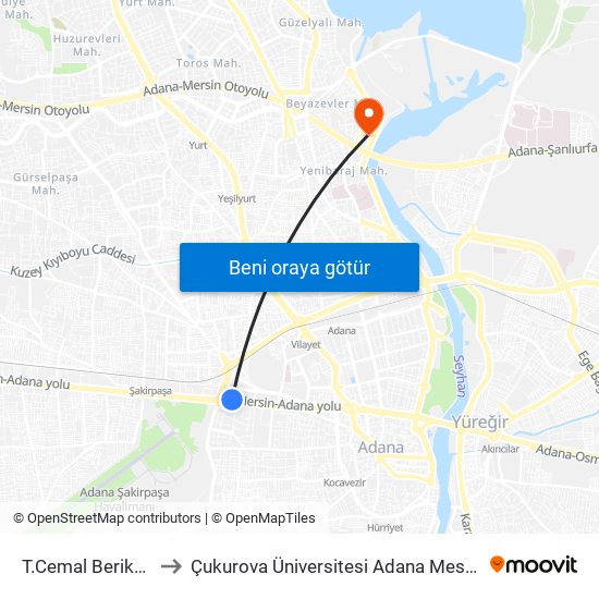 T.Cemal Beriker Blv. 9a to Çukurova Üniversitesi Adana Meslek Yüksek Okulu map