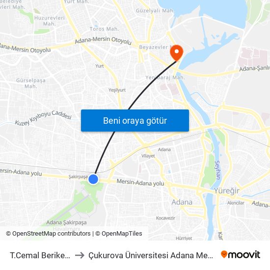 T.Cemal Beriker Blv. 10a to Çukurova Üniversitesi Adana Meslek Yüksek Okulu map