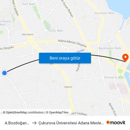 A.Bozdoğanoğlu 5a to Çukurova Üniversitesi Adana Meslek Yüksek Okulu map