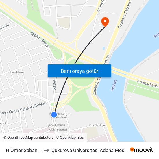 H.Ömer Sabanci Blv. 1b to Çukurova Üniversitesi Adana Meslek Yüksek Okulu map