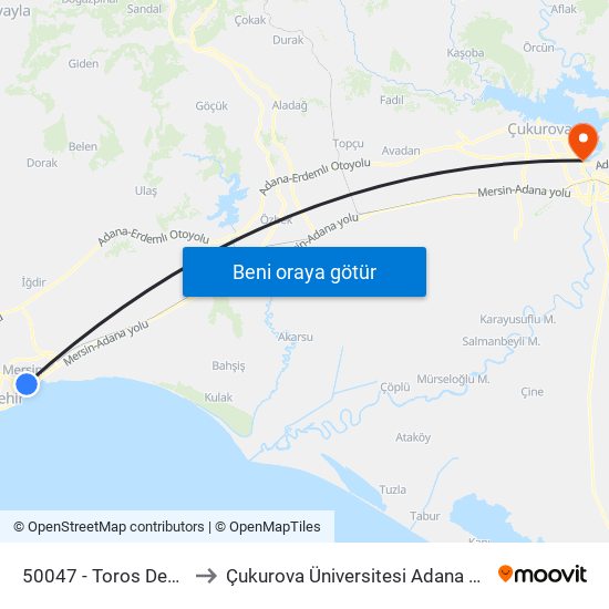 50047 - Toros Devlet Hastanesi to Çukurova Üniversitesi Adana Meslek Yüksek Okulu map