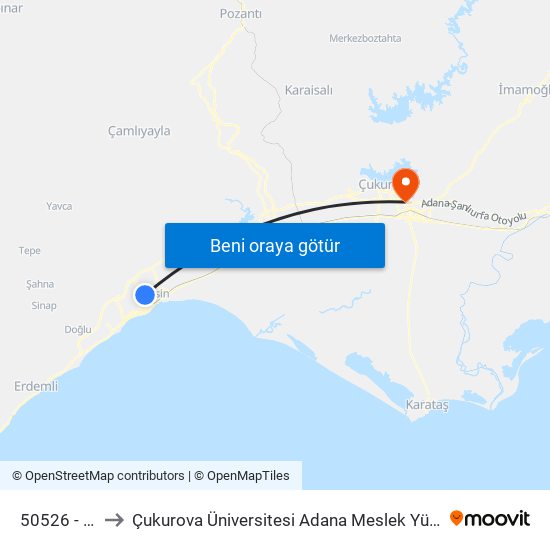 50526 - Fırın to Çukurova Üniversitesi Adana Meslek Yüksek Okulu map