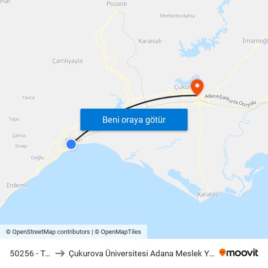 50256 - Tedaş to Çukurova Üniversitesi Adana Meslek Yüksek Okulu map