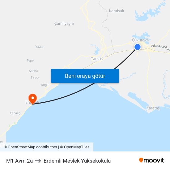 M1 Avm 2a to Erdemli Meslek Yüksekokulu map