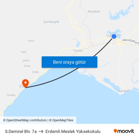 S.Demirel Blv. 7a to Erdemli Meslek Yüksekokulu map