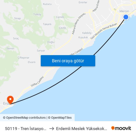 50119 - Tren İstasyonu to Erdemli Meslek Yüksekokulu map