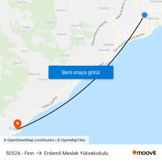 50526 - Fırın to Erdemli Meslek Yüksekokulu map
