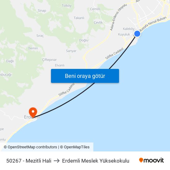 50267 - Mezitli Hali to Erdemli Meslek Yüksekokulu map