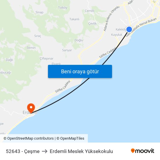52643 - Çeşme to Erdemli Meslek Yüksekokulu map