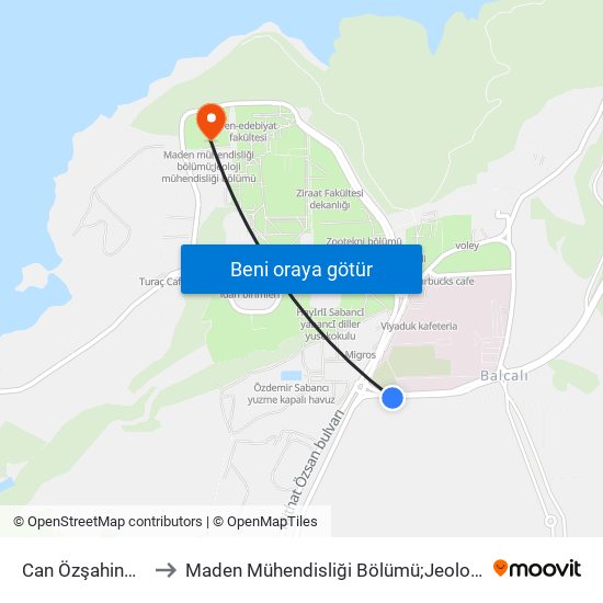 Can Özşahinoğlu Blv. 1a to Maden Mühendisliği Bölümü;Jeoloji Mühendisliği Bölümü map