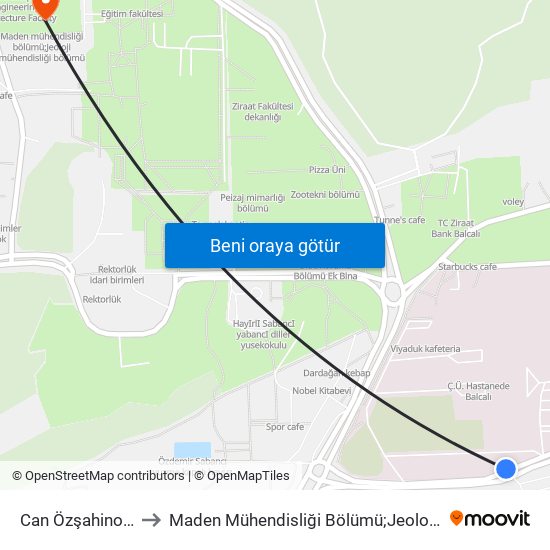 Can Özşahinoğlu Blv. 1b to Maden Mühendisliği Bölümü;Jeoloji Mühendisliği Bölümü map