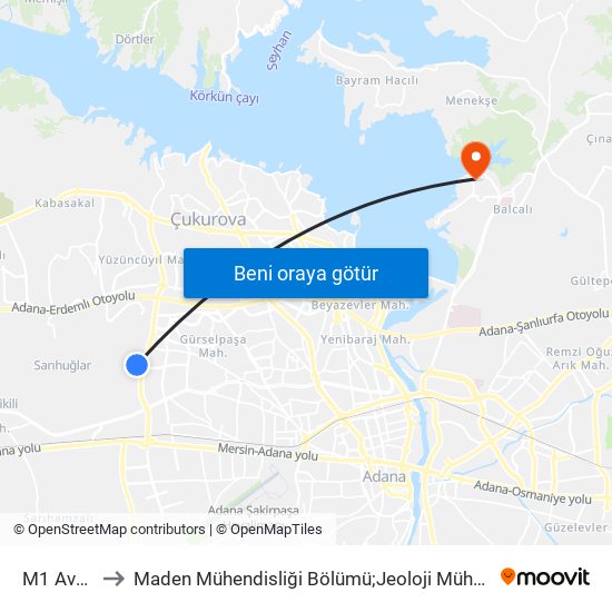 M1 Avm 3a to Maden Mühendisliği Bölümü;Jeoloji Mühendisliği Bölümü map