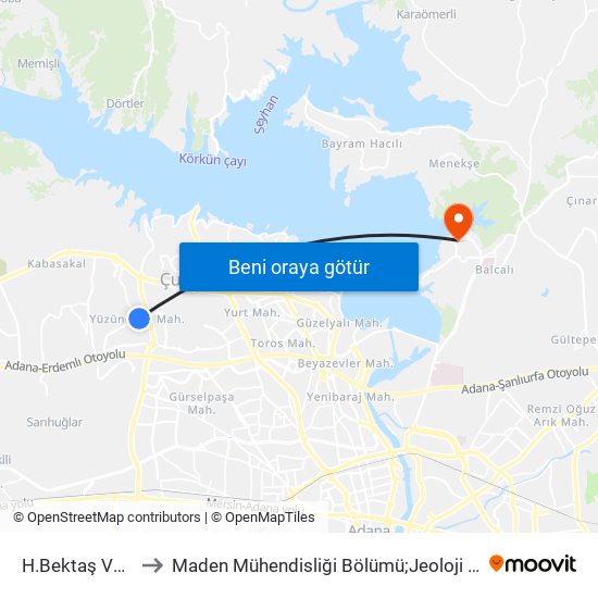 H.Bektaş Veli Blv. 1b to Maden Mühendisliği Bölümü;Jeoloji Mühendisliği Bölümü map