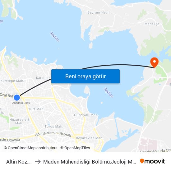 Altin Koza Parki to Maden Mühendisliği Bölümü;Jeoloji Mühendisliği Bölümü map