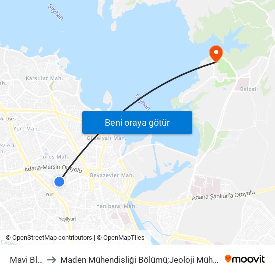 Mavi Blv. 4a to Maden Mühendisliği Bölümü;Jeoloji Mühendisliği Bölümü map