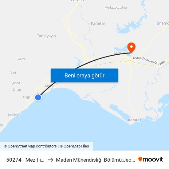 50274 - Mezitli Otoban Yolu to Maden Mühendisliği Bölümü;Jeoloji Mühendisliği Bölümü map