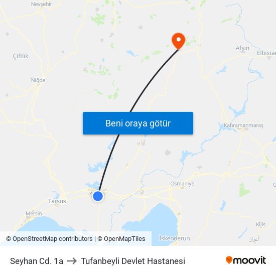 Seyhan Cd. 1a to Tufanbeyli Devlet Hastanesi map