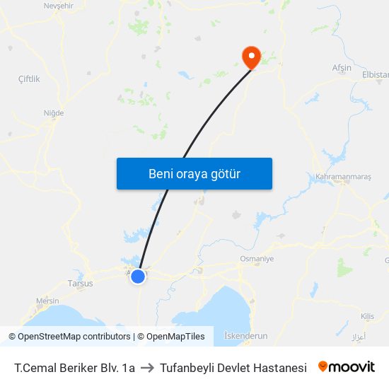 T.Cemal Beriker Blv. 1a to Tufanbeyli Devlet Hastanesi map