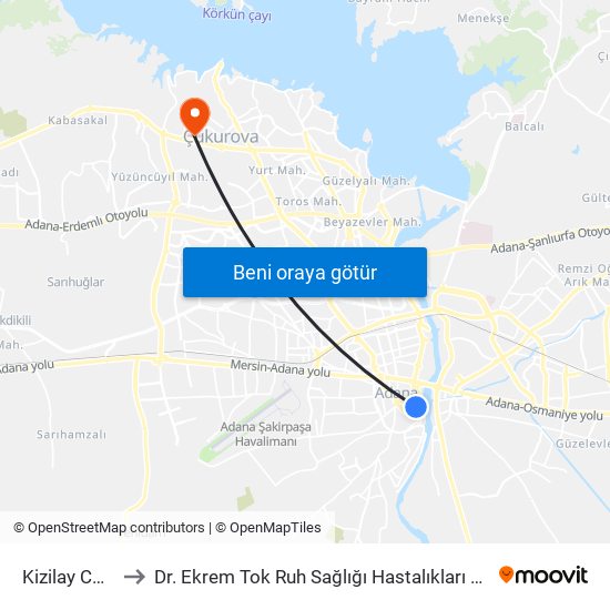 Kizilay Cd. 4a to Dr. Ekrem Tok Ruh Sağlığı Hastalıkları Hastanesi map