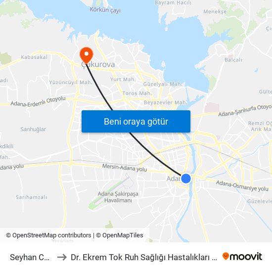 Seyhan Cd. 1a to Dr. Ekrem Tok Ruh Sağlığı Hastalıkları Hastanesi map