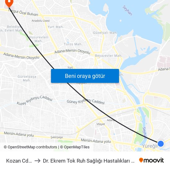 Kozan Cd. 1b to Dr. Ekrem Tok Ruh Sağlığı Hastalıkları Hastanesi map