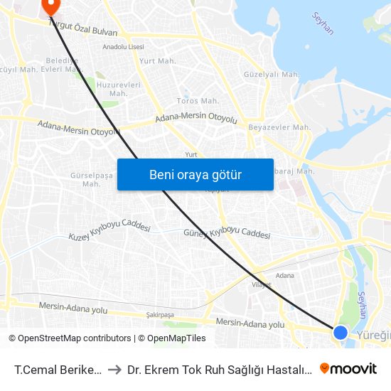 T.Cemal Beriker Blv. 1a to Dr. Ekrem Tok Ruh Sağlığı Hastalıkları Hastanesi map