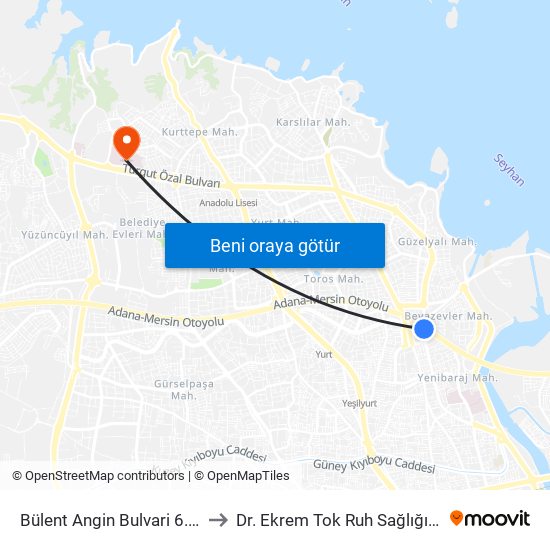 Bülent Angin Bulvari 6. Durak (Duygu Cafe) to Dr. Ekrem Tok Ruh Sağlığı Hastalıkları Hastanesi map