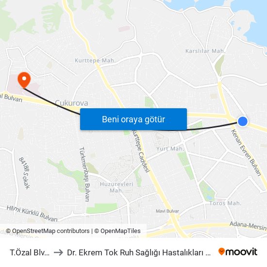 T.Özal Blv. 8a to Dr. Ekrem Tok Ruh Sağlığı Hastalıkları Hastanesi map