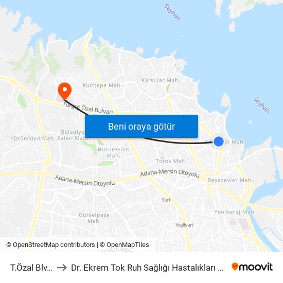 T.Özal Blv. 4b to Dr. Ekrem Tok Ruh Sağlığı Hastalıkları Hastanesi map