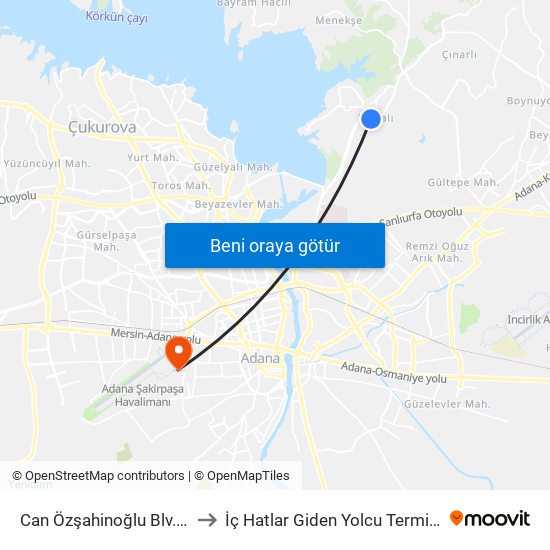 Can Özşahinoğlu Blv. 1b to İç Hatlar Giden Yolcu Terminali map