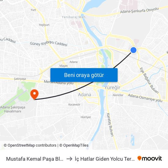 Mustafa Kemal Paşa Blv. 11b to İç Hatlar Giden Yolcu Terminali map