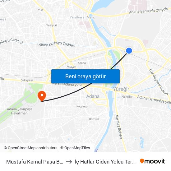 Mustafa Kemal Paşa Blv. 9b to İç Hatlar Giden Yolcu Terminali map