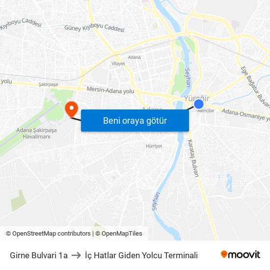 Girne Bulvari 1a to İç Hatlar Giden Yolcu Terminali map