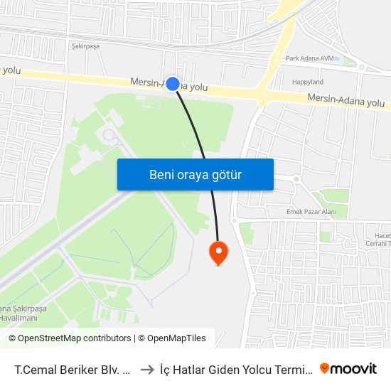 T.Cemal Beriker Blv. 10a to İç Hatlar Giden Yolcu Terminali map