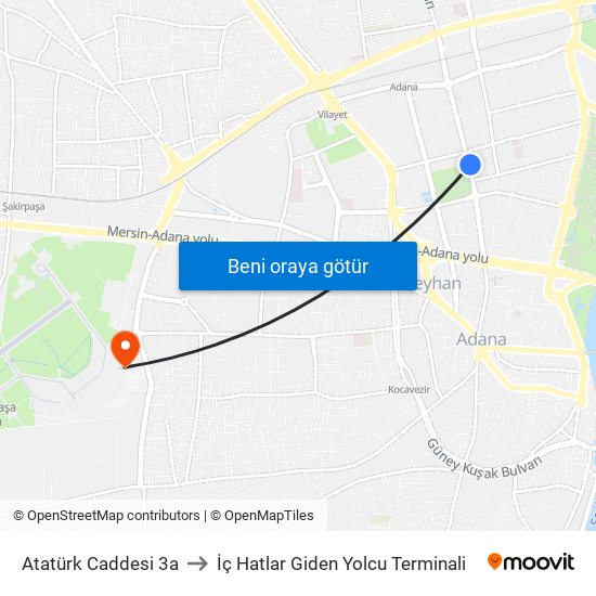 Atatürk Caddesi 3a to İç Hatlar Giden Yolcu Terminali map