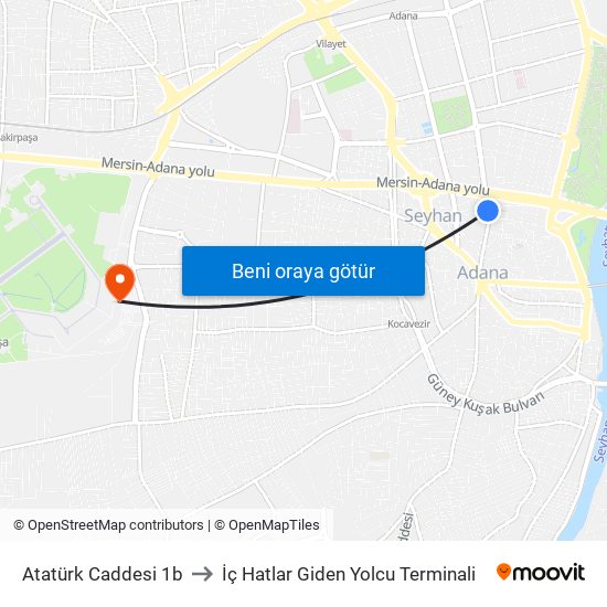 Atatürk Caddesi 1b to İç Hatlar Giden Yolcu Terminali map