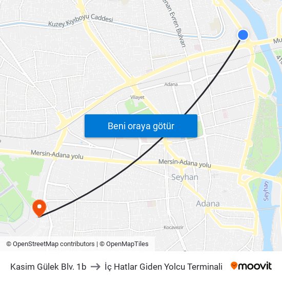 Kasim Gülek Blv. 1b to İç Hatlar Giden Yolcu Terminali map